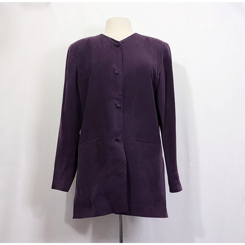 Vintage 90s Tunic Jacket Purple Silk Lined Quiet Luxury Women's Size 8